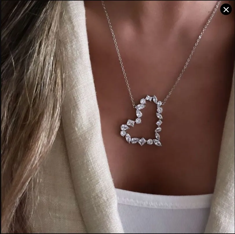 Iced Out Bling 5A Cubic Zirconia CZ Heart Charm Pendant Necklace High Quality