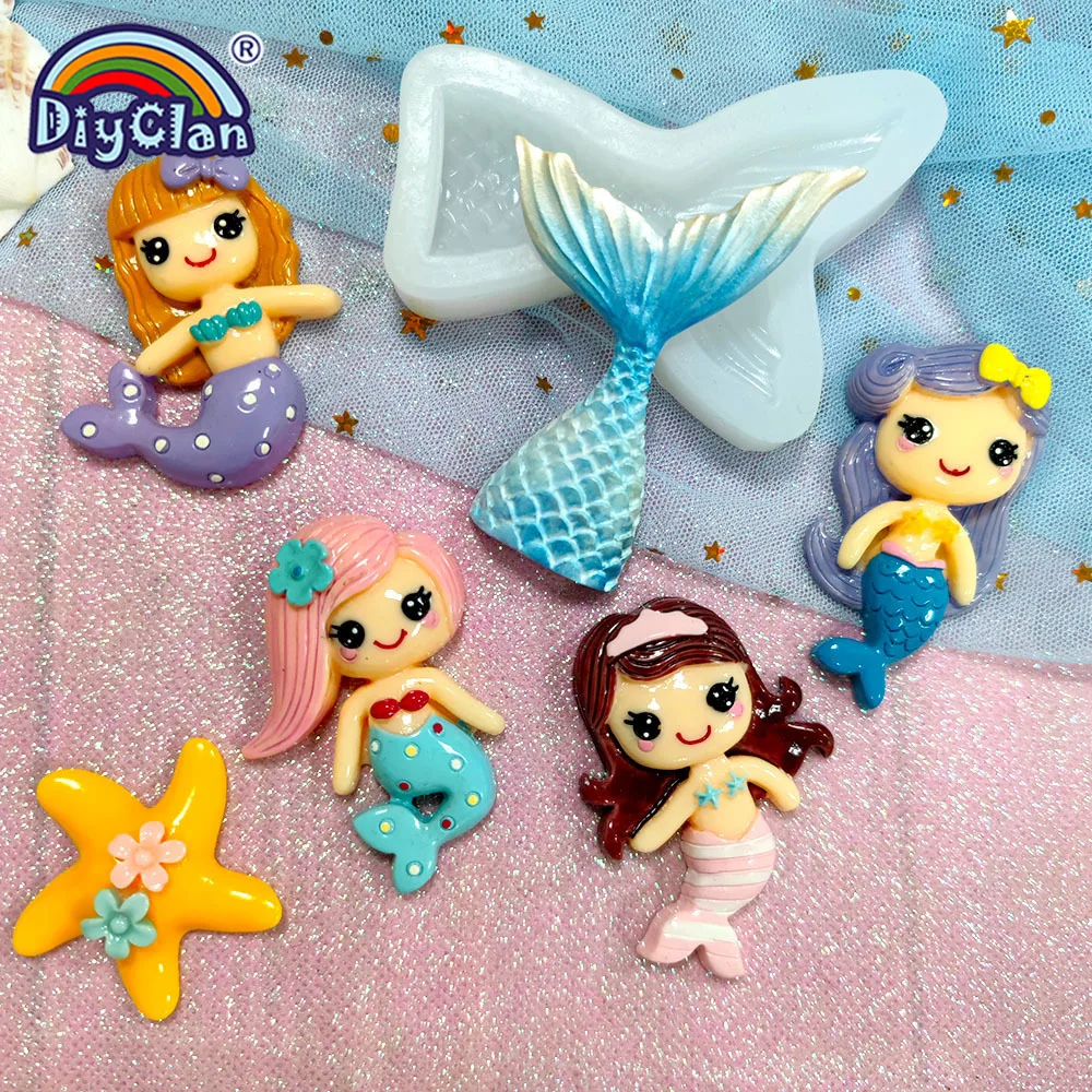 Mermaid Silicone Mold For Fondant Cake Decorating Cartoon Girls Chocolate Cupcake Silicone Form For Polymer Clay Tools Sea Star