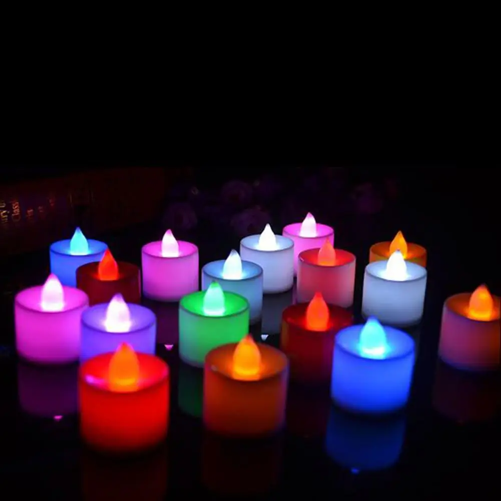 1 sztuk zasilanie bateryjne świeca Led bezpłomieniowe migotanie fałszywe świeca Multicolor kolor lampy Birthday Party Tealights