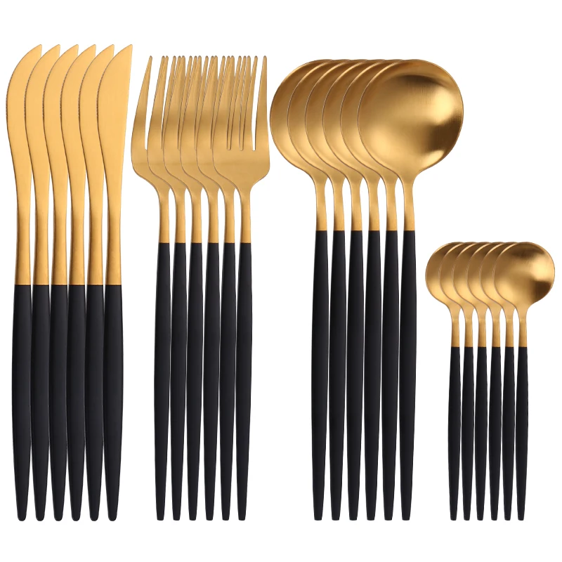 SPKLIFEY Gold Cutlery 24 Pcs Golden Cutlery Set Stainless Steel Dinnerware Set Spoon Set Tableware Forks Knives Spoons New