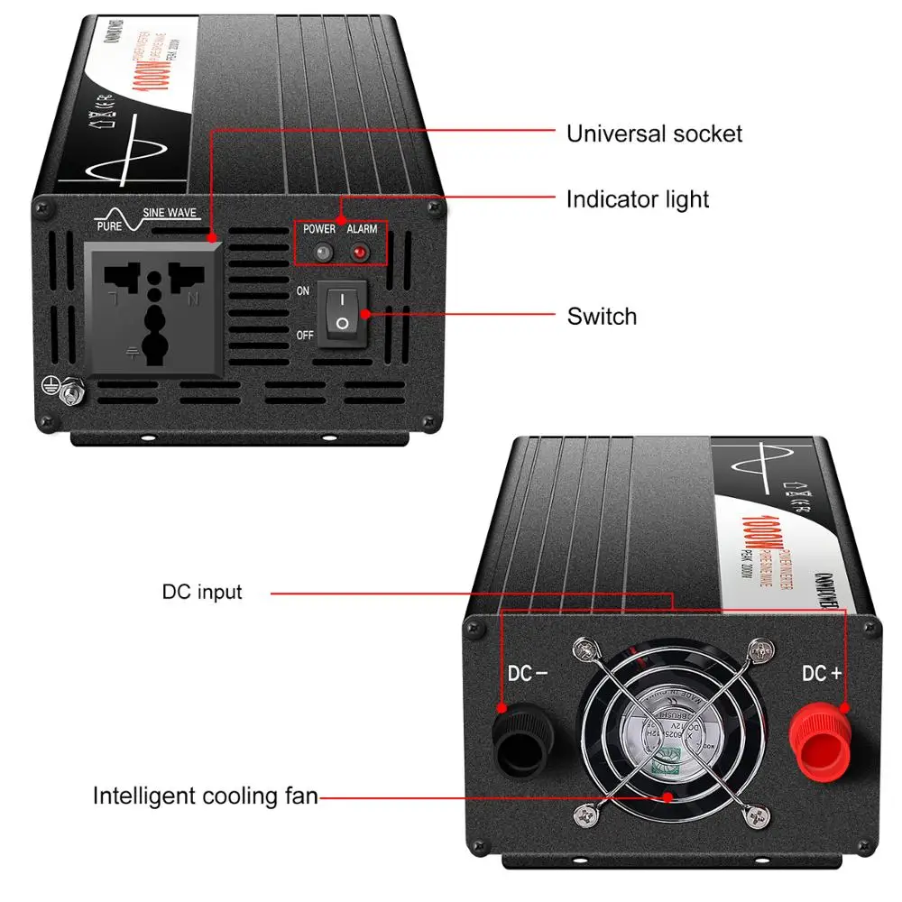 Imagem -02 - Inversor de Onda Senoidal Pura Micro Inversor de Energia Solar 1000w 600w 12v 220v dc 24v 48v para ca 110v 120v