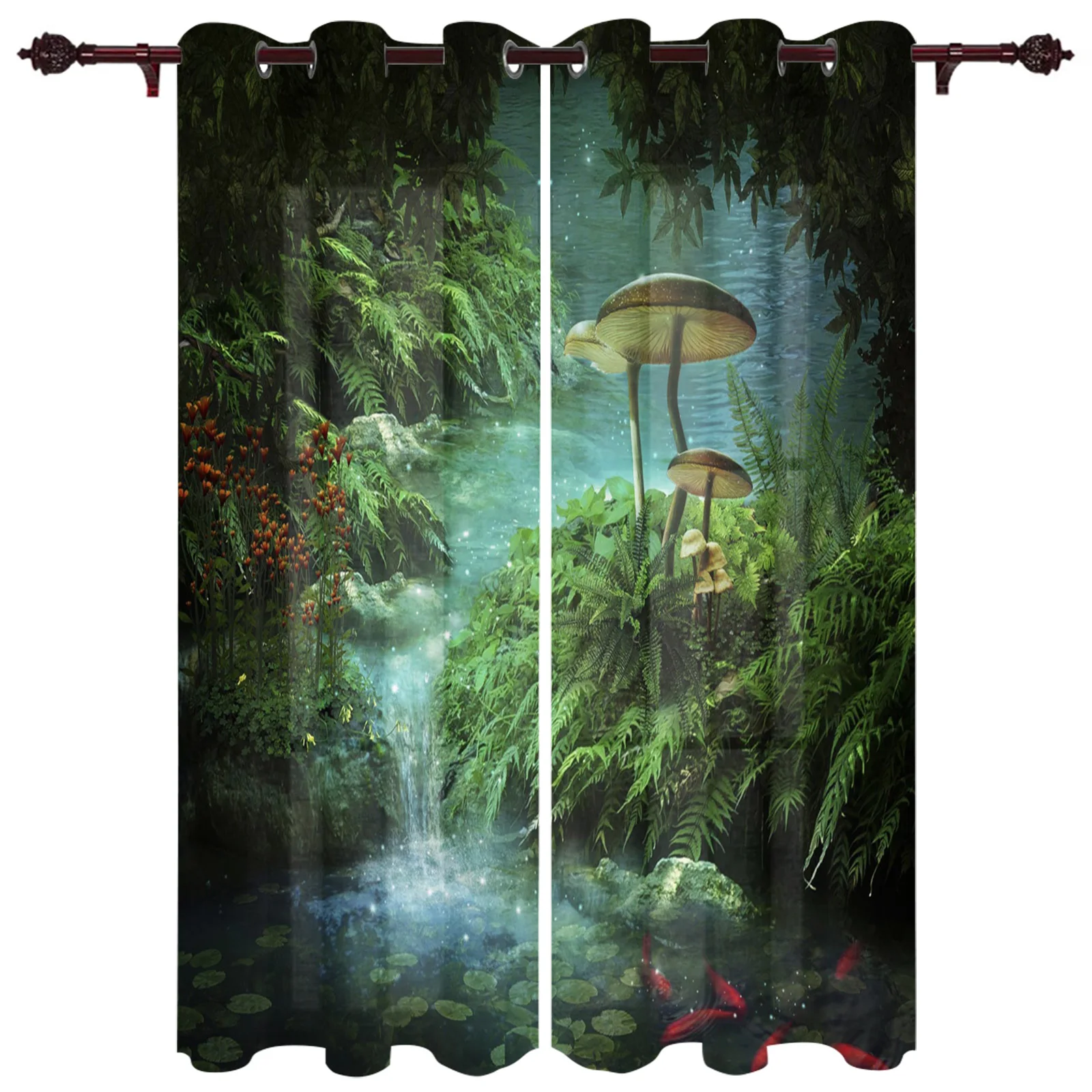 

Outdoor Curtains Mushroom Pond Dream Living Room Kitchen Curtain Drape For Patio Garden Gazebo Yard Valance Cutains