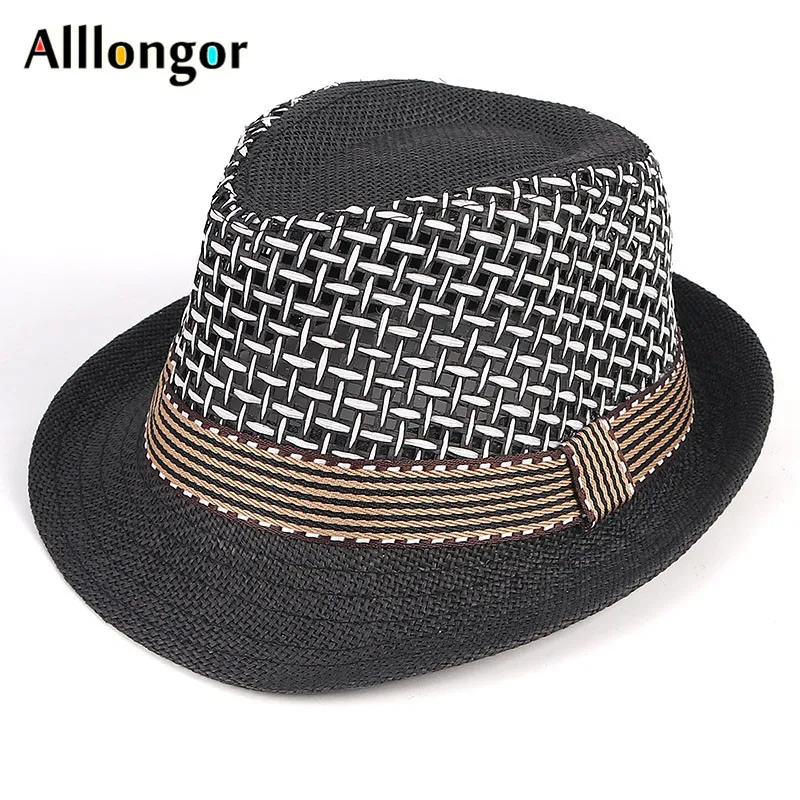 Parent-child Kids Boys Men Straw Hat Sun Protection Fedora New Fashion 2024 Summer Short Sleeve Breathable Sunhat Beach Cap