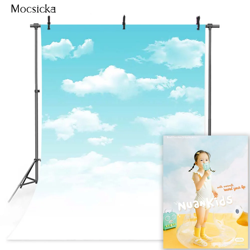 Photography Backdrop Blue Sky and White Clouds Newborn Kids Portrait Birthday Background Art Photocall Props Children Infant