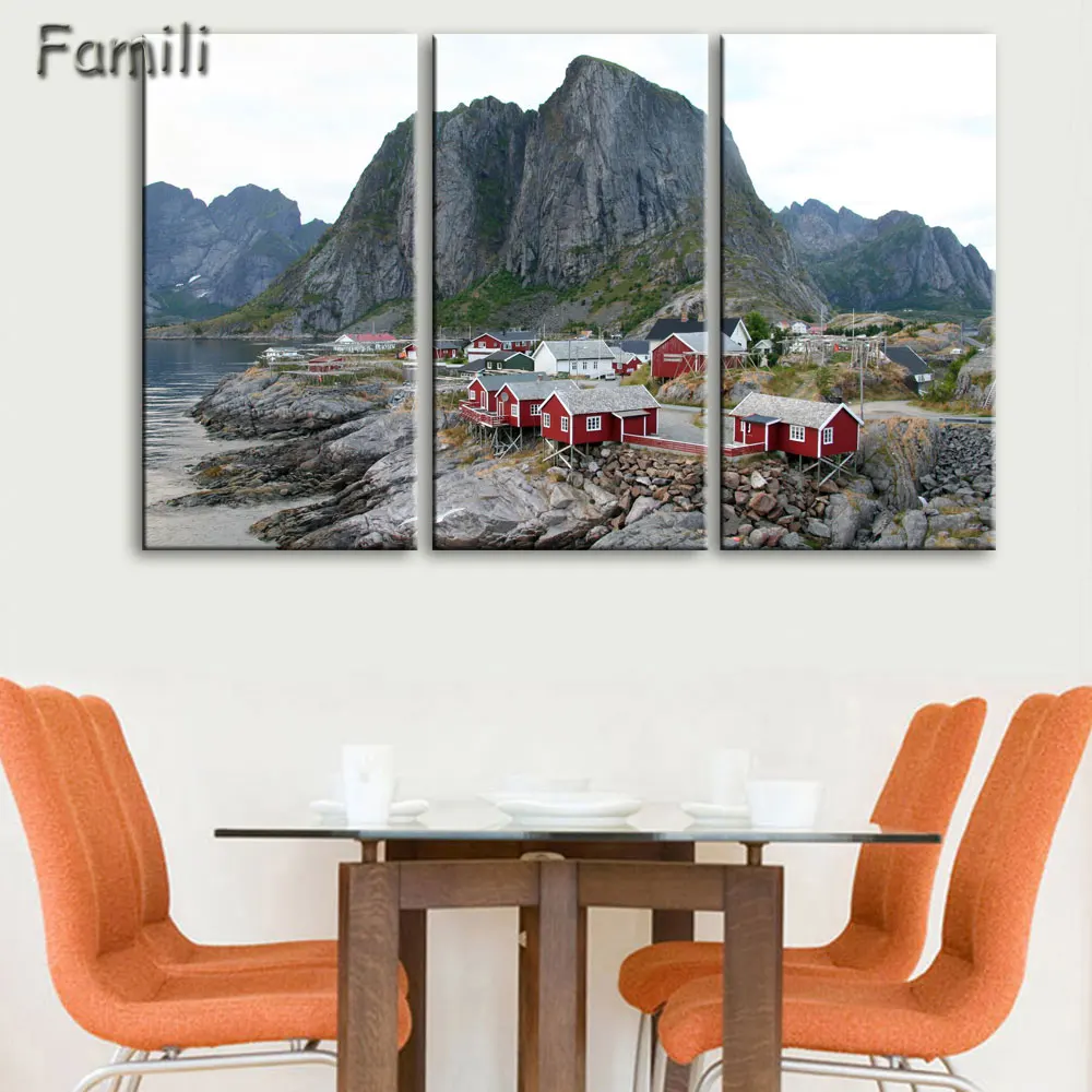 3pieces of modular landscape canvas art Norway Lofoten Coast Winter HD print on the canvas for living room modern home painting