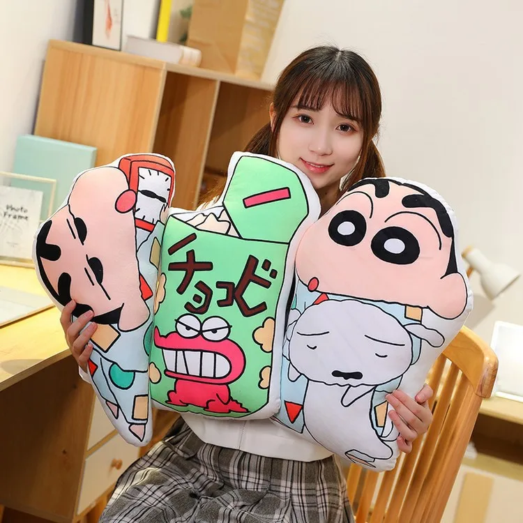 Anime Cute Crayon Shin-chan Dinosaur Double-sided Printed Doll Plush Pillow Cartoon Stuffed Animation Bedside Sofa Cushion Toys