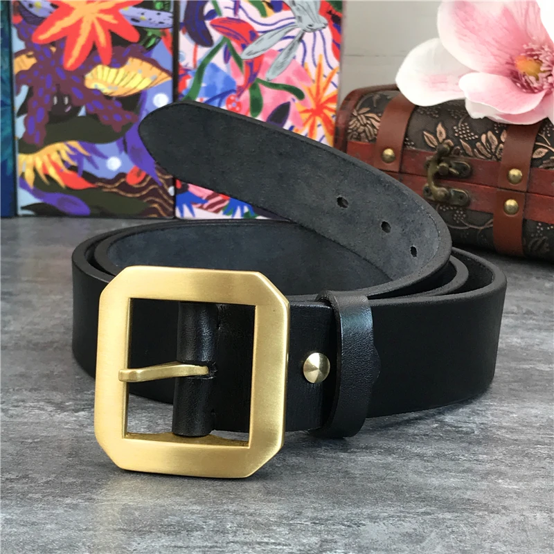 Solid Brass Belt Buckle Super Thick Genuine Leather Belt Male Ceinture Men Leather Belt Waist Belt Man Strap MBT0013