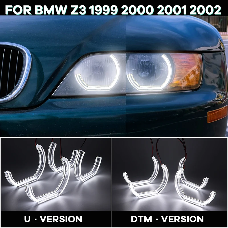 LED Crystal Angel eyes Cut Style DRL DTM U Shape Light 6000K White For BMW Z3 1999 2000 2001 2002