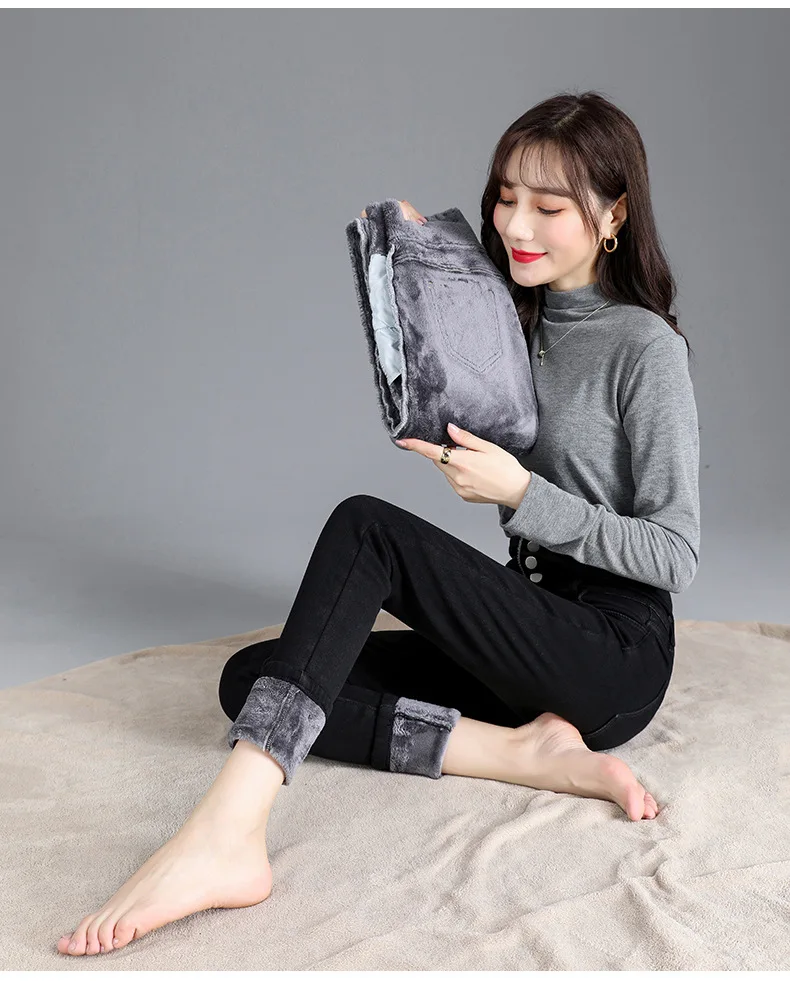 Thermal Winter Thick Fleece High-waist Warm Skinny Jeans Thick Women Stretch Button Pencil Pants Mom Casual Velvet Jeans 33 H8bbc7e148d184ea981c5ce2167340691K