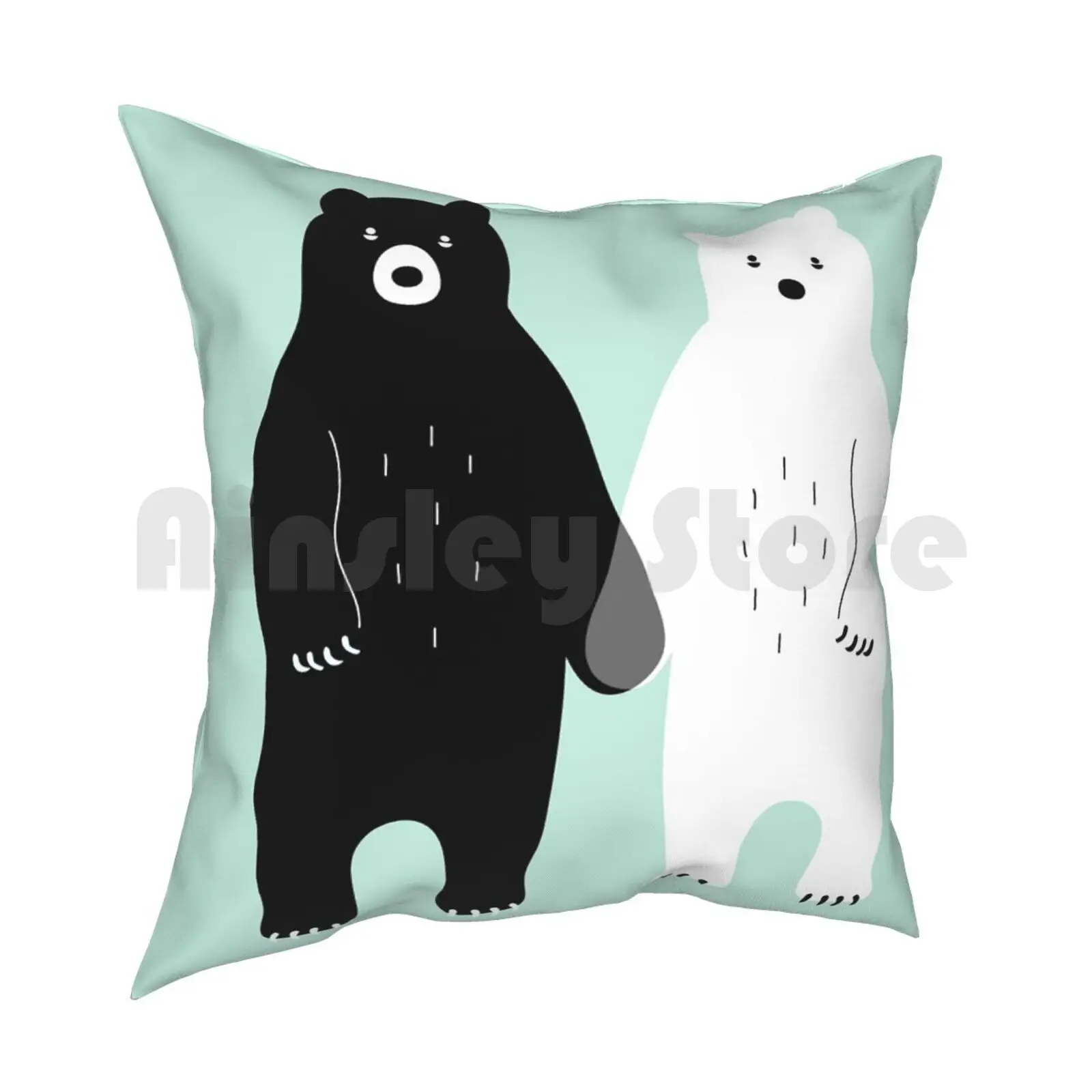 Gray Pillow Case Printed Home Soft DIY Pillow cover Bear Black White Gray Cute Fun Lovely Animals Andywestface