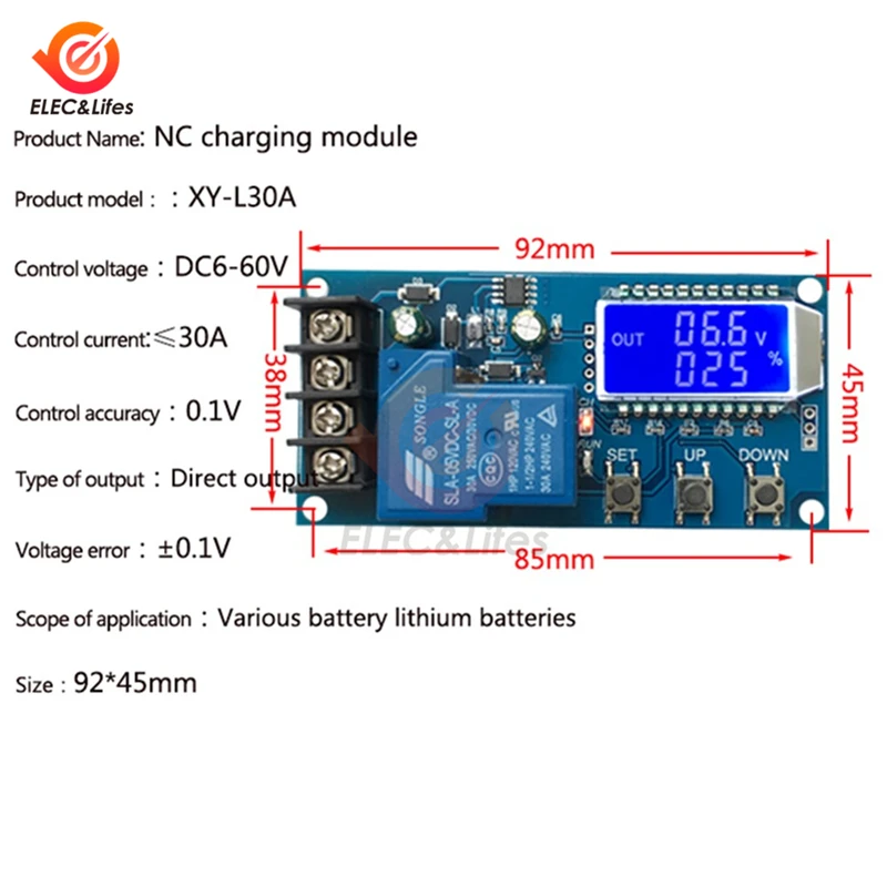 20A 30A 6-60V Lead-Acid Lithium Battery Charger Control Module Automatic charging control Overcharge Protection Board 12V 24V