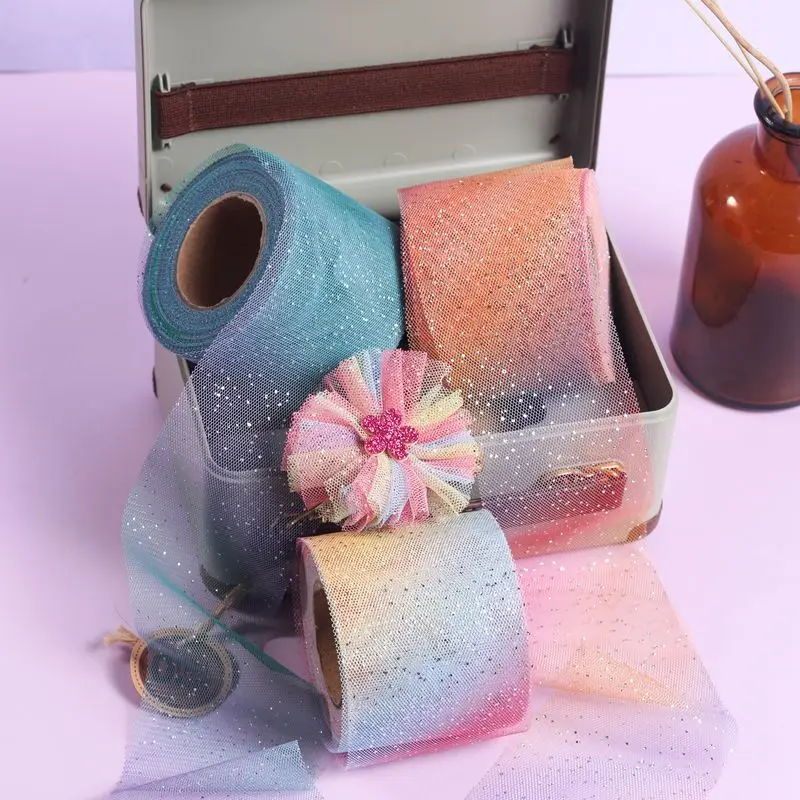 5 Yards Snow yarn with DIY bow hair accessories ribbon gift wrapping satin ribbon clothing accessories rainbow gradient mesh yar