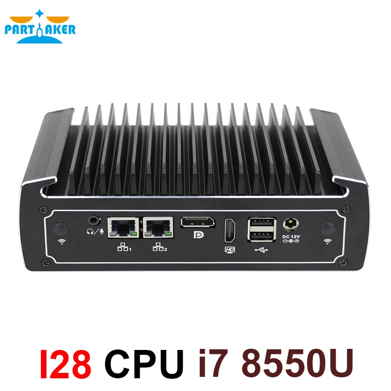 

Partaker Fanless Mini Computer 8th Generation Intel Core i7 8550U I211 quad core dual lan 4K HTPC gaming pc desktop computers