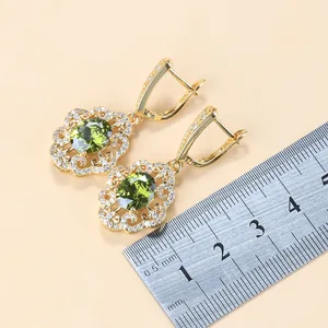 Bộ đồ trang sức tắm vàng 18k cho phụ nữ, vòng tay và vòng tròn zirconia hình khối, màu xanh ô liu, 10 màu, phụ kiện 8 Doanh số bán màu xanh lá cây chính Oliva - №1