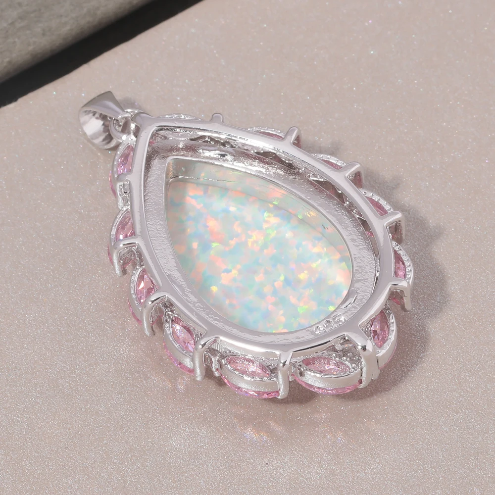 CiNily White Super huge Fire Opal Silver Plated Color Zircon Necklace Pendant Charms with Good Looking for Woman Jewel