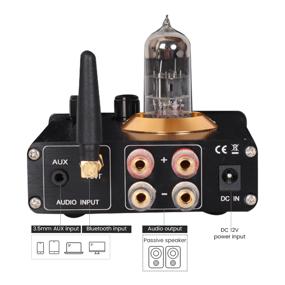 PJ.MIAOLAI TPA3116 Bluetooth 5.0 6N3N Tube Amplifier MAX9722  Stereo Amp Power Amplifier Sound Amplifiers Home Theater 40W×2