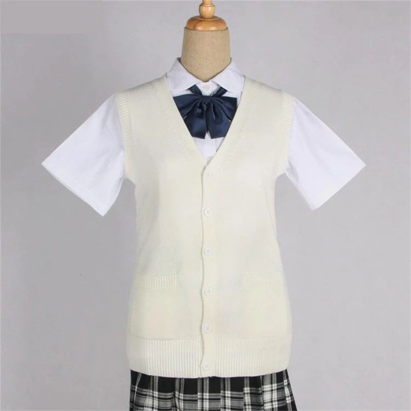 Japanese Girl College Uniform Knitted Cardigan Vest Campus Students Sweater Waistcoat V-neck Jk Spring And Autumn Daily Clothes