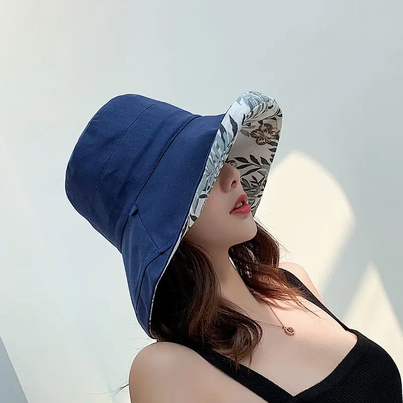 2022 Anti-UV Wide Brim Cotton Linen Sun Hat For Women Vacation Summer Panama Beach Visor Cap