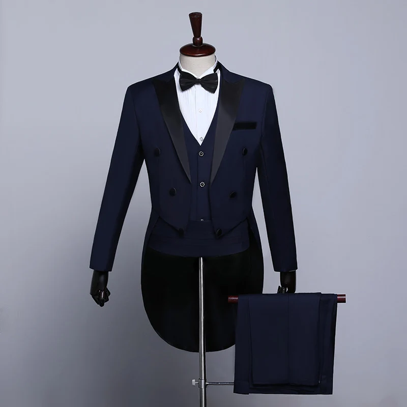 Men\'S Tuxedo Ballroom Dance Stage Performance Suit Magician Jacket Chorus Conductor Host Costume Men Nightclub Full Dress DL5279