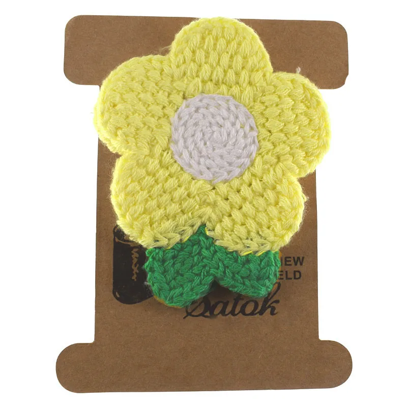 5 pezzi di cotone fatto a mano all'uncinetto foglia fiori tessuto Applique fiore per vestiti Trim decorazione per cucire 6.5x7.5cm