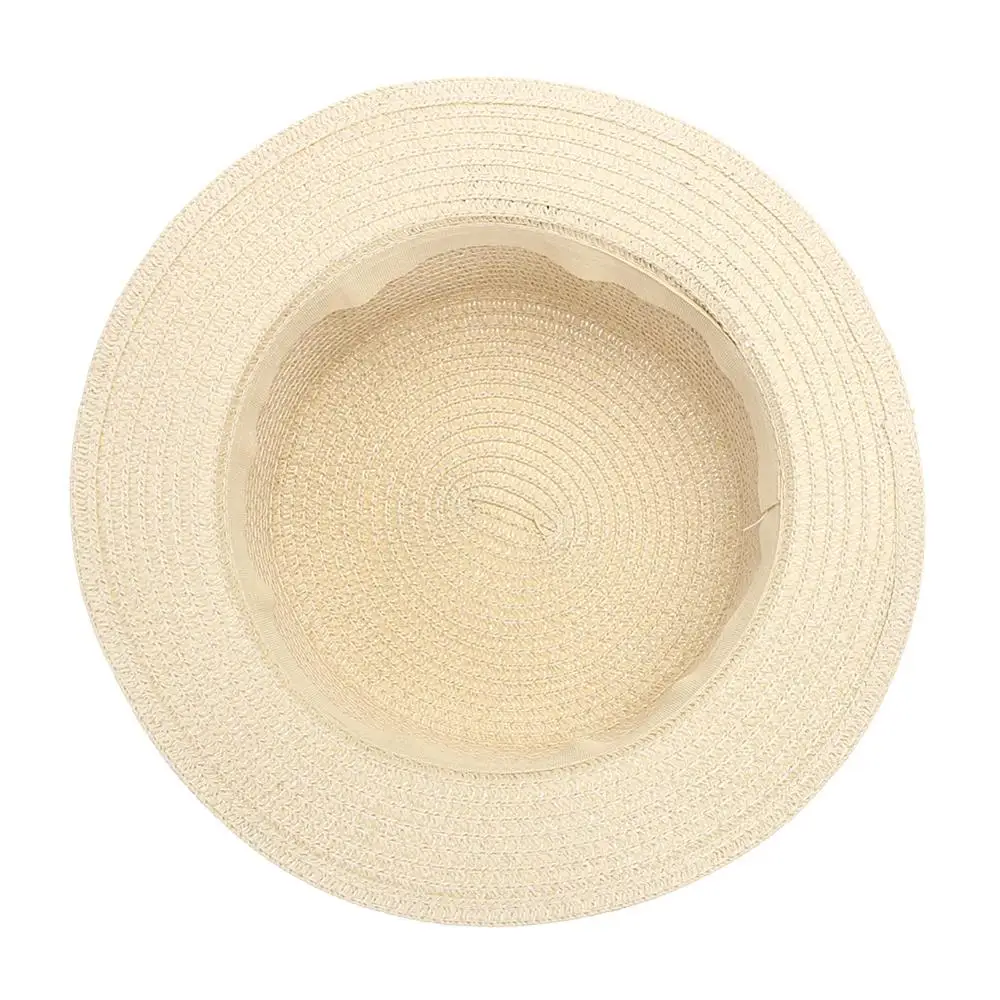 Summer New Women\'s Sun Hat Bucket cap Ribbon Flat top Straw Hats Beach Caps Panama Women Sun Hat Brim Bowknot  Straw Outdoor Hat