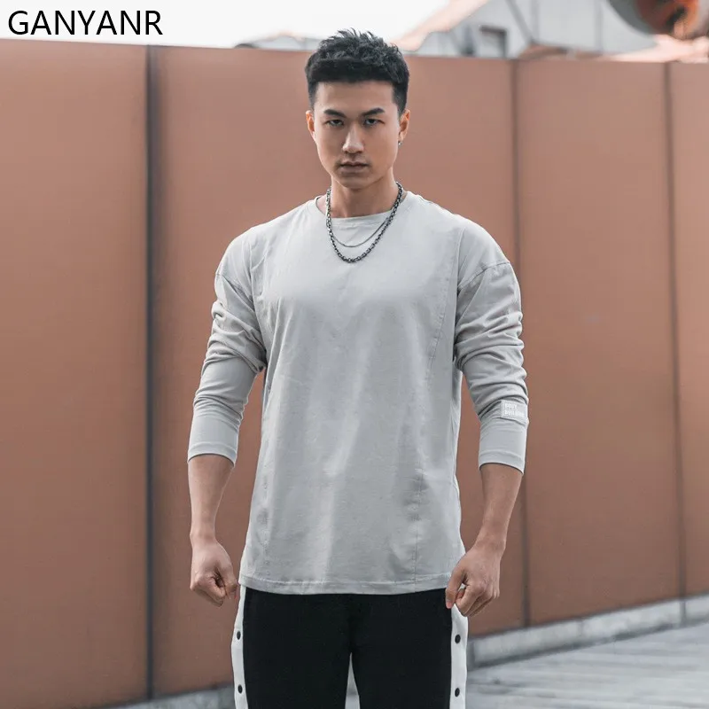 GANYANR Running T-shirt Men Sports Fitness Sportswear Crossfit Training Workout Football Bodybuilding Long Sleeve Gym Exercise