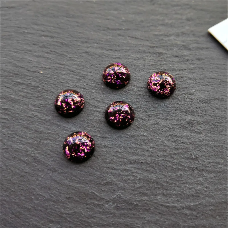 20pcs/lot  8mm 10mm 12mm Round Resin Cabodhon Multi Colors Flatback Gold Foil Plastic CABS Bead for DIY Jewelry Making Findings