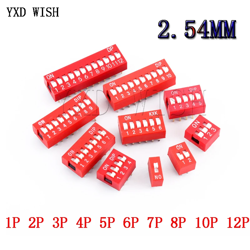 100PCS  Slide Type Switch Module 1 2 3 4 5 6 7 8 9 10 12 Bit 2.54mm Position Way DIP Red Pitch Toggle Switch Red Snap Switch