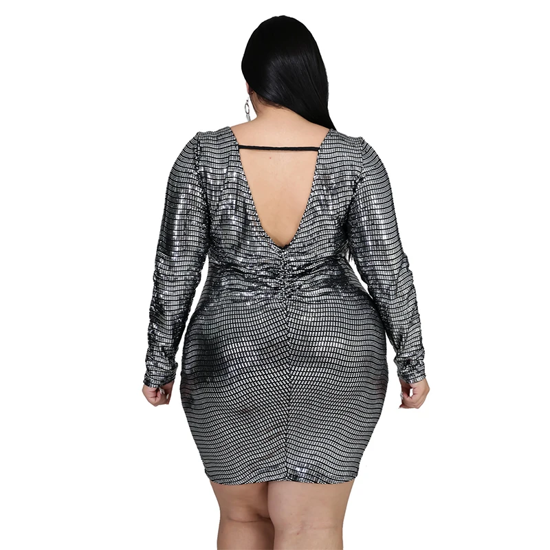 Women\'s Dress 5xl Sexy Round Collar Long Sleeve Sequins Elegant Fashion High Waist Plus Size Dresses Wholesale Dropshipping