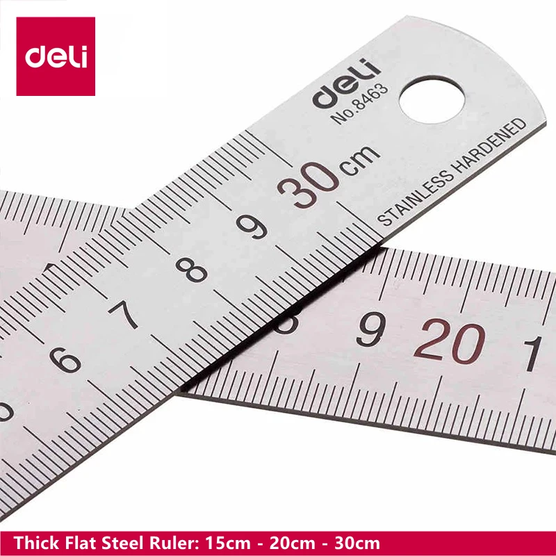 

DELI Stainless Steel Straight Ruler Precision 15-30CM Flat Thick Metal Measuring Scale Tools Office Supplies