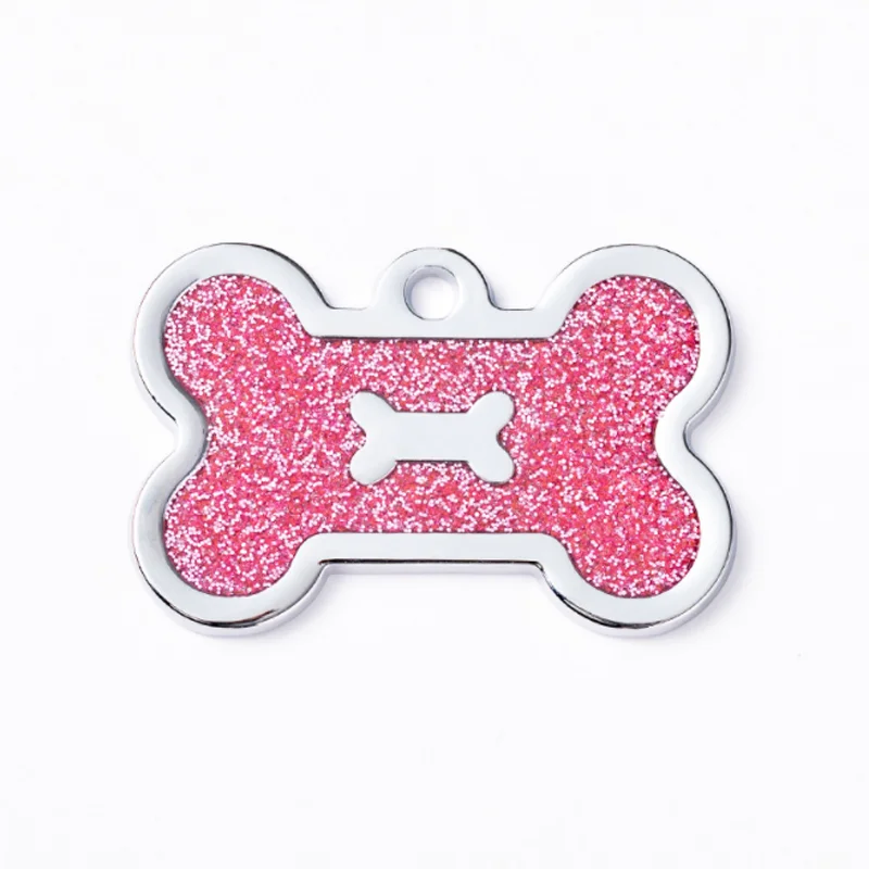 200pcs Bone Glitter Dog Cat ID Tag Dog Accessories Engraved Cat Puppy Name Tag Phone Number