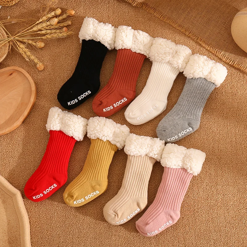 Winter Baby Solid Tincken Socks For Girls Boys Kids Cotton Warm Toddlers Baby Christmas Socks For Newborn Anti Slip Floor Socks