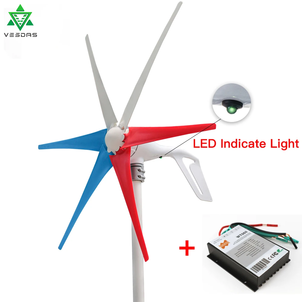 Ship From Spain 400W 12V 24V Wind Tubine Generator Horizontal Axis Mini Electric Windmill With LED Light Free 600W Controller