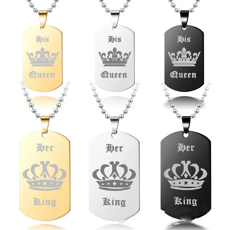 Couple Necklaces with Crown Stainless Steel Her King His Queen Lover Military Pendant Jewelry Couples Paired Valentine's Gift