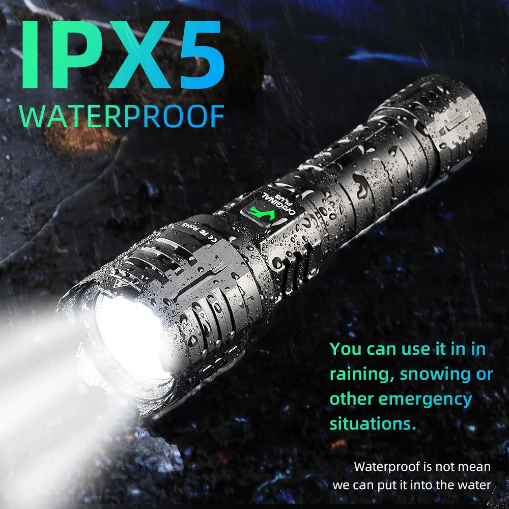 Powerful XHP160 LED Flashlights IPX-6 Waterproof Tactical Flash Light USB Rechargeable Zoomable Camping Torch