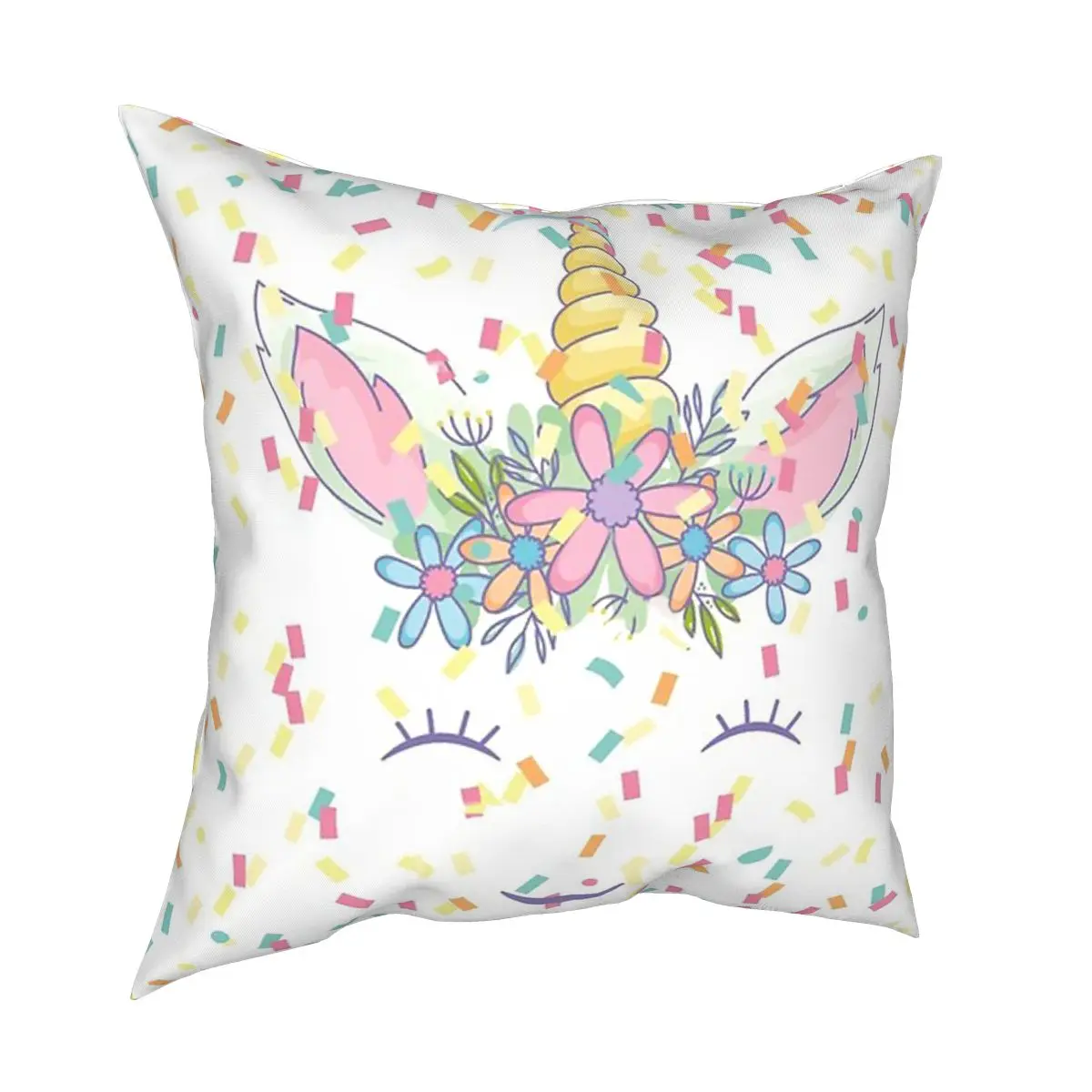 

Unicorn Smiley Wreath Pillowcase Decoration Cushions Throw Pillow for Sofa Polyester Double-sided Printing Leisure