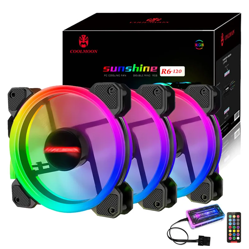 Coolmoon Casing Kipas PC Pendingin RGB Kipas dengan IR Remote Tenang Casing Komputer CPU Pendingin dan Radiator Komponen Komputer 120Mm Kipas