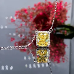 Huitan Simple Stylish Square Necklace for Women Luxury Pink/Yellow Cubic Zircon Engagement Necklace High Quality Fashion Jewelry