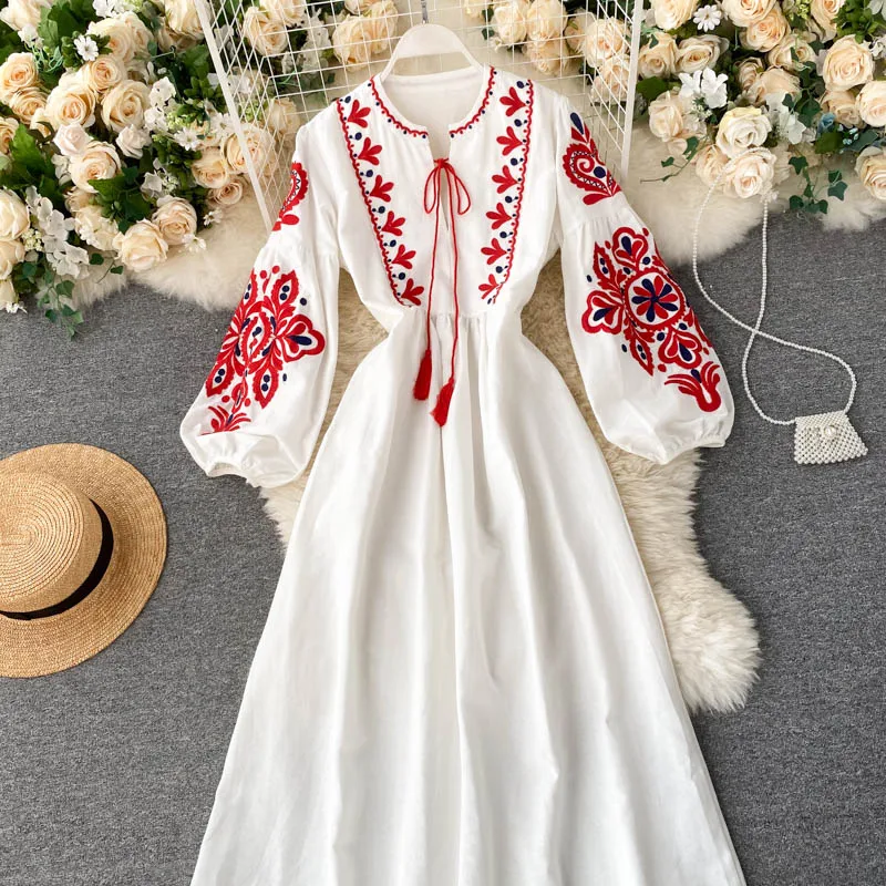Women Autumn Dresses Bohemian Embroidered Flower O-Neck Lantern Sleeve High Waist Pleated Dress All-match Female Vestidos PL393 - AliExpress 200000345 Women Autumn Dresses Bohemian Embroidered Flower O-Neck Lantern Sleeve High Waist Pleated Dress All-match Female Vestidos PL393 - AliExpress 200000345