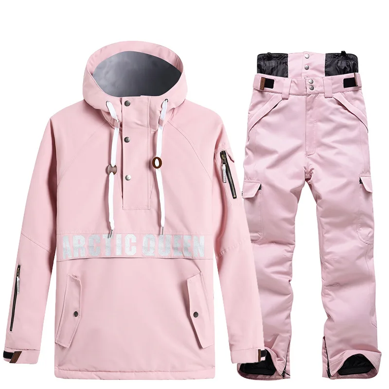 New Women Ski Suit Winter Warm Ski Hoodie Set Couple Windproof Waterproof Jacket Pants Skiing Snowboard Suit Snow Overalls Men