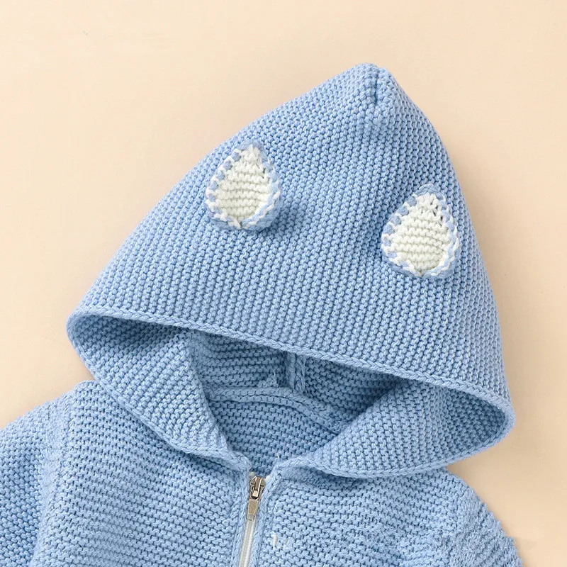New Infant Baby Rompers Winter Clothes Newborn Baby Boy Girl Knitted Sweater Jumpsuit Hooded Kid Toddler Outerwear