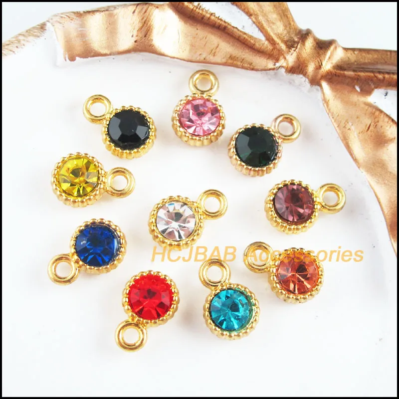 20 New Daisy Flower Charms Gold Color Mixed Crystal Pendants 8.5x13mm