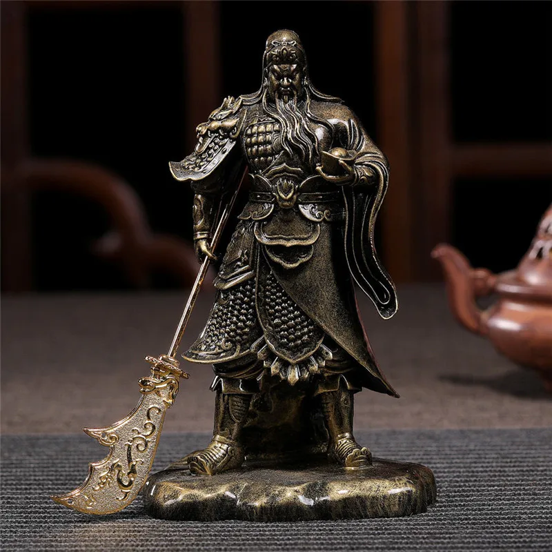 Chinese Feng Shui Guan Gong Buddha Statue Bronze Color Handmade Resin Crafts Big Buddha Sculpture Figurines Home Decoration
