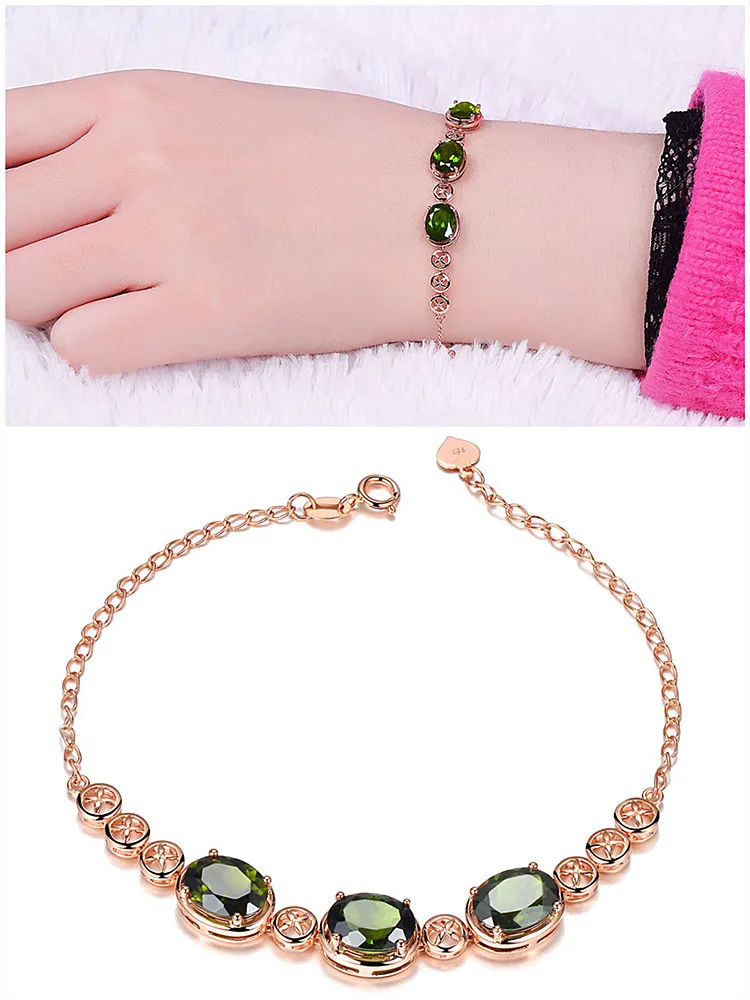 Fashion olive green crystal emerald gemstones diamond chain bracelets for women 18k rose gold color jewelry bijoux birthday gift