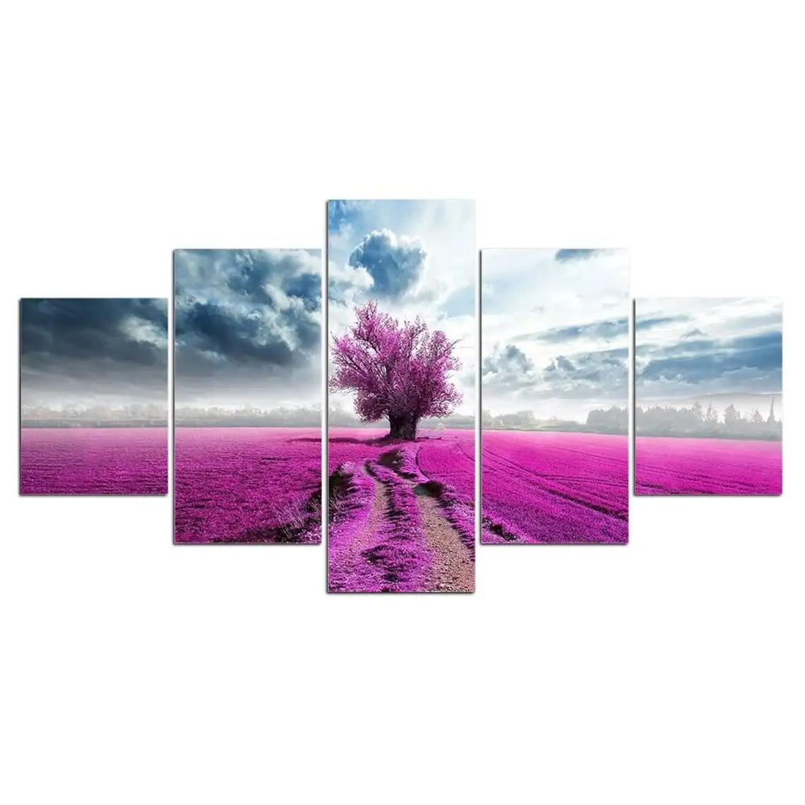 5 Piece Wall Art Canvas Painting Springfield Nature Scenery Poster Purple Flowers Home Picture Modern Living Room Decoration