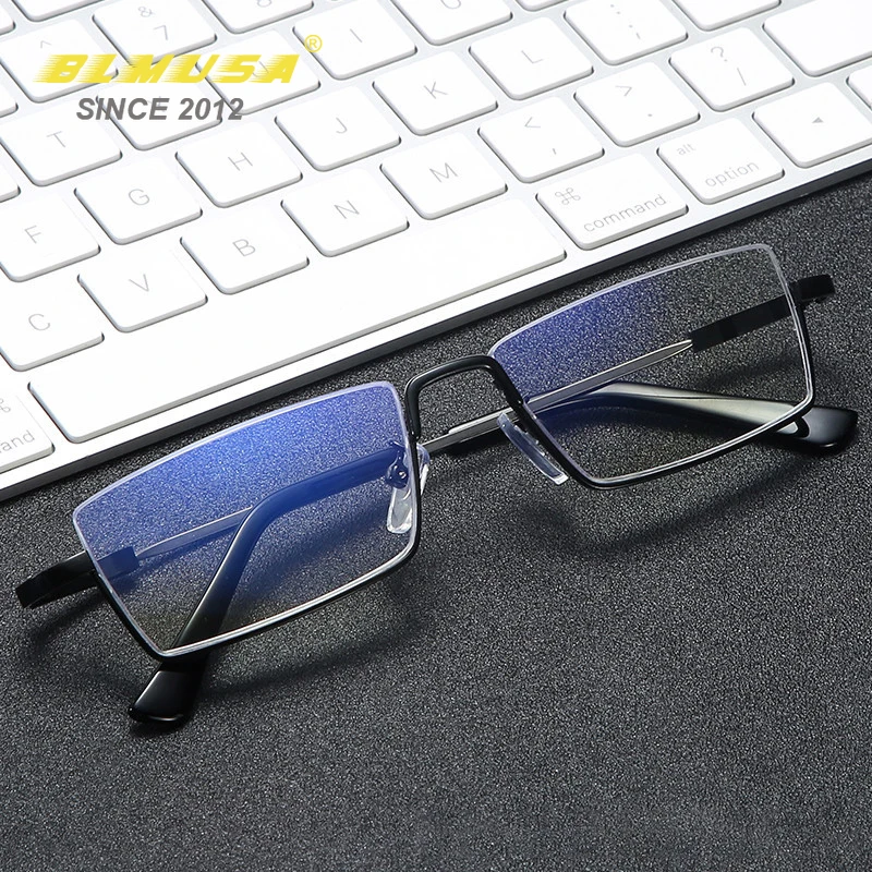 

BLMUSA Memory Titanium Reading Glasses Men Business Office Half-Frame Glasses Trend Anti Blue Ray Computer Glasses for Elderly