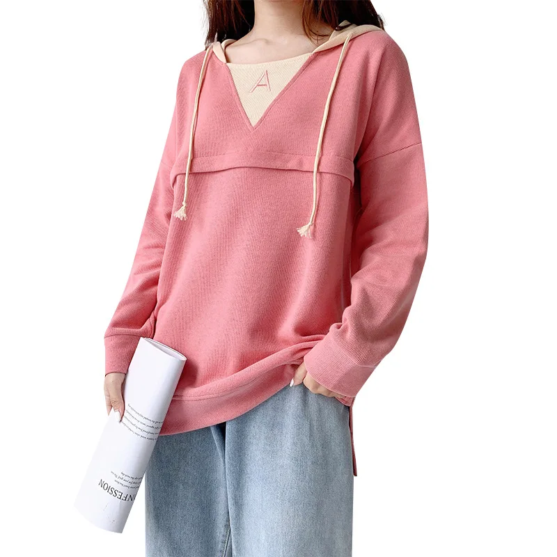 

Long Sleeve Maternity Clothes Hooded Solid Color Lactation Breastfeeding Sweate Autumn And Spring Wear