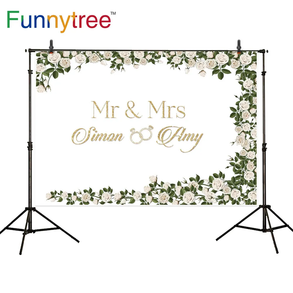 

Funnytree Floral Mr & Mrs Wedding Decor Background Engagement Bridal Ring Rose Backdrop Party Photo Shoot Photo Studio Photozone