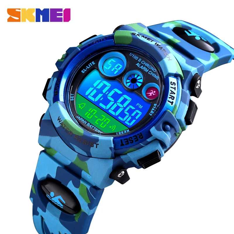 SKMEI Children LED Electronic Digital Watch Stop Watch Clock 2 Time Kids Sport Watches 50M Waterproof Wristwatch For Boys Girls