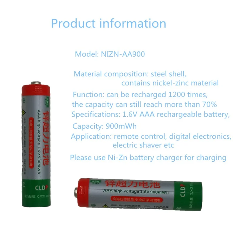 High energy efficiency and low self-discharge Rechargeable 1.6V  AAA  Ni Zn batteries For Electric Shaver Toy  Remote controller